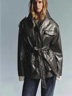 ZARA Belted Faux Leather Jacket